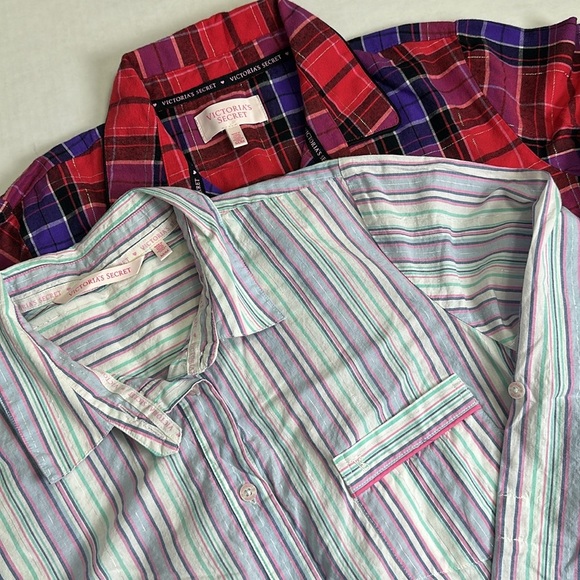 Victoria’s Secret Women’s Size Medium 2 Button Down Sleep Shirt Bundle Cotton - Picture 2 of 13